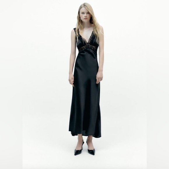 Zara Maxi Slip Lace Dress Size Medium - Picture 1 of 10